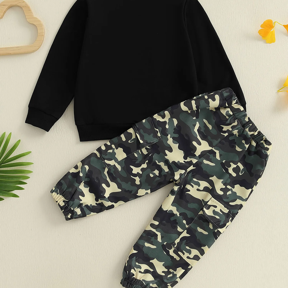 Conjunto de cumpleaños de otoño para niño pequeño con sudadera con estampado de letras y pantalones de camuflaje, traje de manga larga para celebración de otoño 3