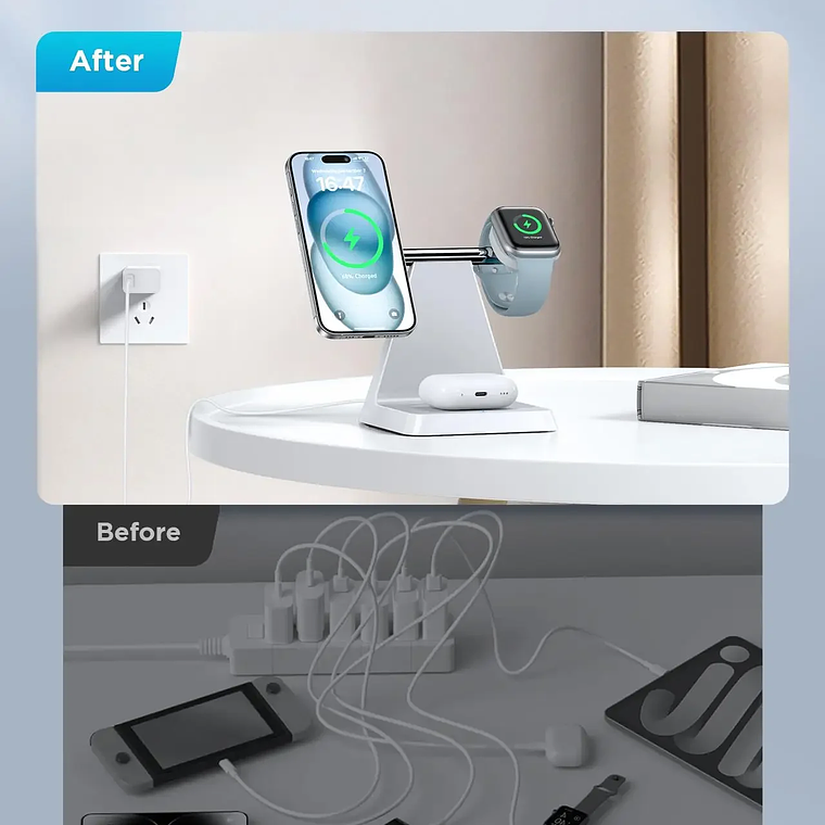 Cargador inalámbrico magnético para iPhone - Estación de carga segura magnética 3 en 1 para varios dispositivos Apple 3