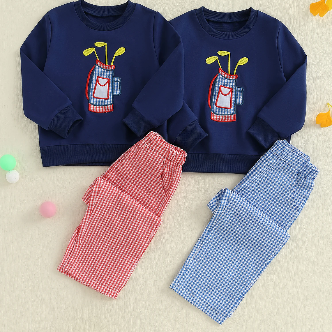 Adorable conjunto de otoño de 2 piezas con lindo sudadera con apliques de oso y acogedores pantalones a cuadros para traje de bebé o niña 3