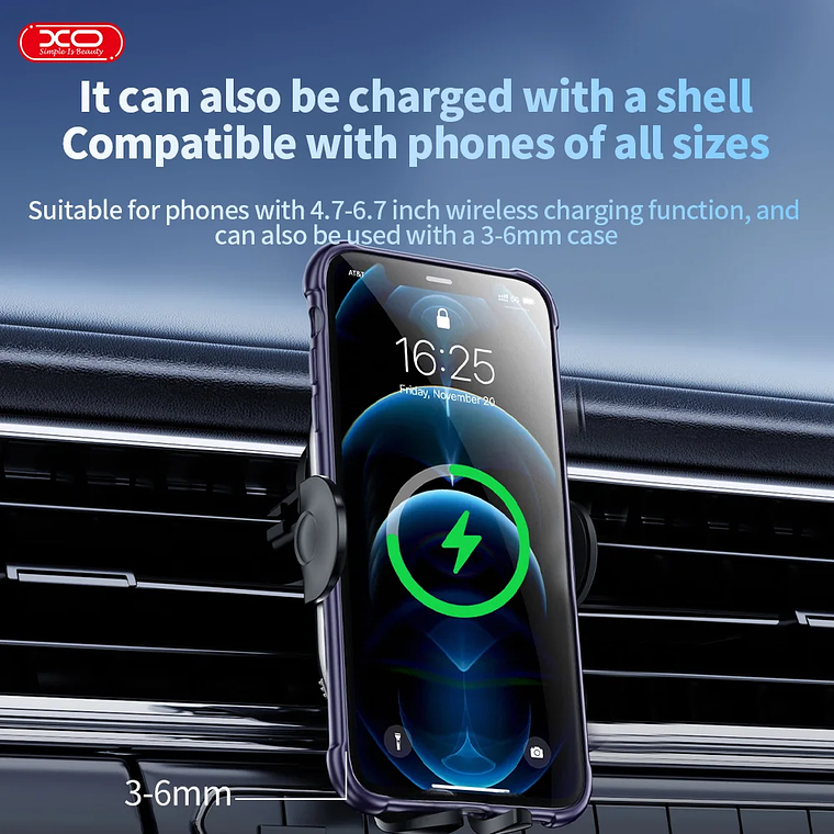 Cargador inalámbrico montado en el coche, carga inalámbrica transparente para coche, soporte de 15W equipado con soporte de ventosa y soporte de salida de aire 4