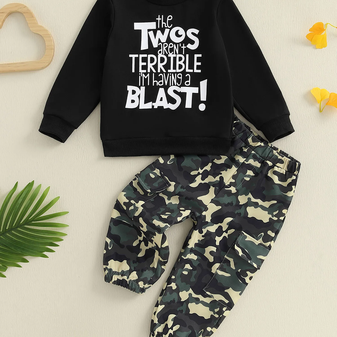 Conjunto de cumpleaños de otoño para niño pequeño con sudadera con estampado de letras y pantalones de camuflaje, traje de manga larga para celebración de otoño 6