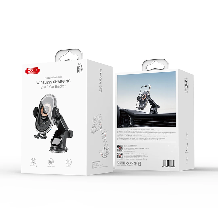 Cargador inalámbrico montado en el coche, carga inalámbrica transparente para coche, soporte de 15W equipado con soporte de ventosa y soporte de salida de aire 7