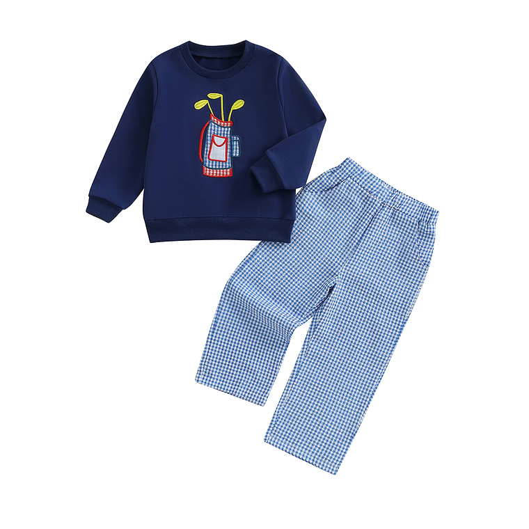 Adorable conjunto de otoño de 2 piezas con lindo sudadera con apliques de oso y acogedores pantalones a cuadros para traje de bebé o niña 6