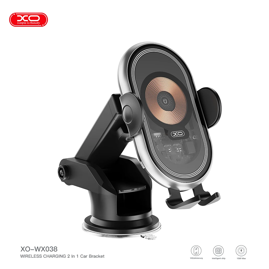 Cargador inalámbrico montado en el coche, carga inalámbrica transparente para coche, soporte de 15W equipado con soporte de ventosa y soporte de salida de aire 8