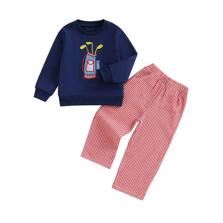 Adorable conjunto de otoño de 2 piezas con lindo sudadera con apliques de oso y acogedores pantalones a cuadros para traje de bebé o niña 7