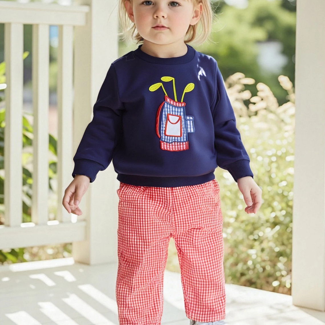 Adorable conjunto de otoño de 2 piezas con lindo sudadera con apliques de oso y acogedores pantalones a cuadros para traje de bebé o niña 13