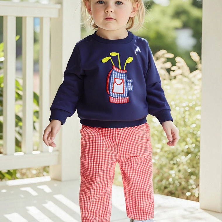 Adorable conjunto de otoño de 2 piezas con lindo sudadera con apliques de oso y acogedores pantalones a cuadros para traje de bebé o niña 13