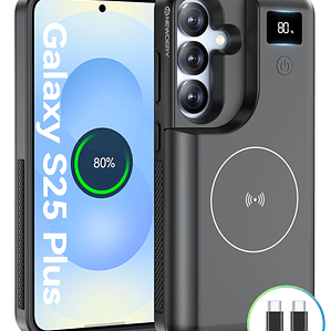 Funda de batería con cargador inalámbrico de 10000mAh para Samsung Galaxy S25 Plus, funda de alimentación portátil de 10000mAh con pantalla LED