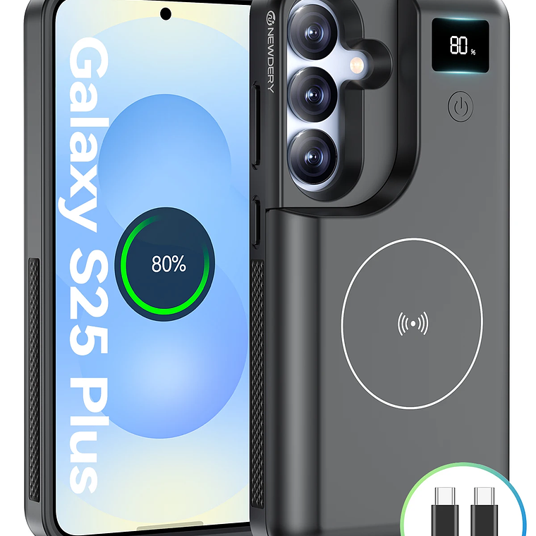 Funda de batería con cargador inalámbrico de 10000mAh para Samsung Galaxy S25 Plus, funda de alimentación portátil de 10000mAh con pantalla LED 1