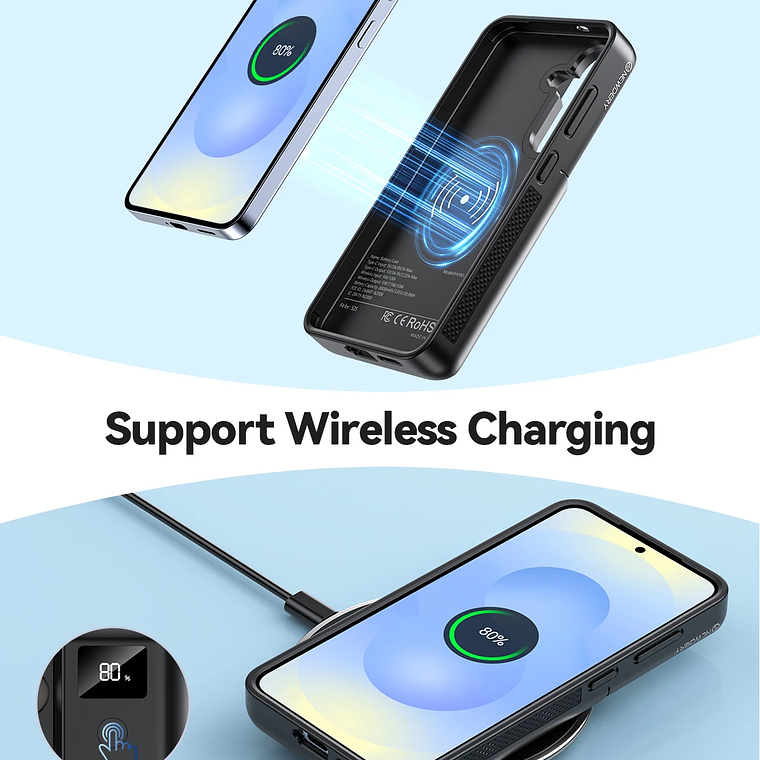 Funda de batería con cargador inalámbrico de 10000mAh para Samsung Galaxy S25 Plus, funda de alimentación portátil de 10000mAh con pantalla LED 3