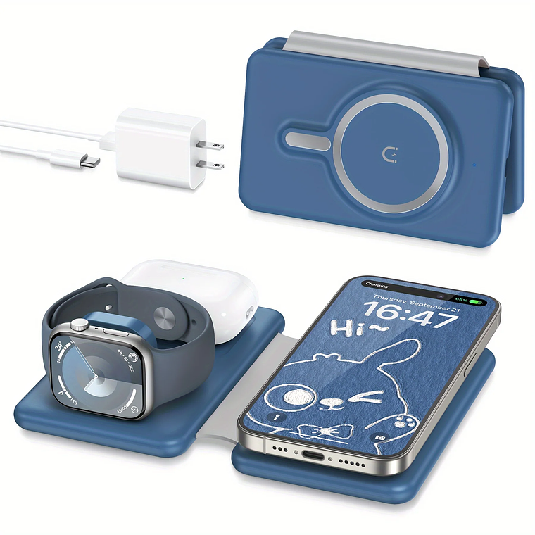 Cargador inalámbrico para teléfono móvil, 3 en 1 estación de carga de viaje para múltiples dispositivos, almohadilla de carga magnética plegable portátil 6