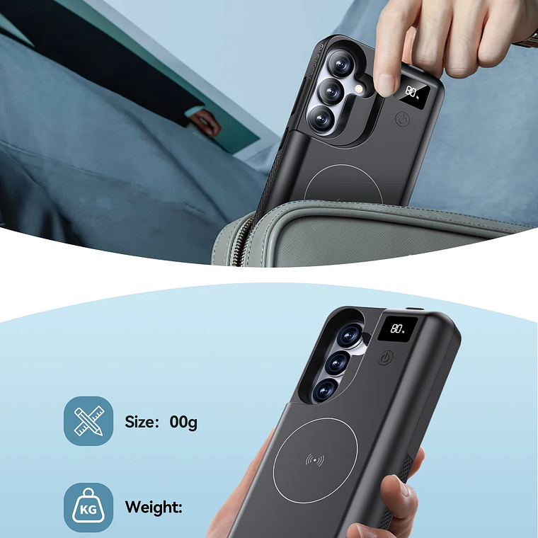 Funda de batería con cargador inalámbrico de 10000mAh para Samsung Galaxy S25 Plus, funda de alimentación portátil de 10000mAh con pantalla LED 7