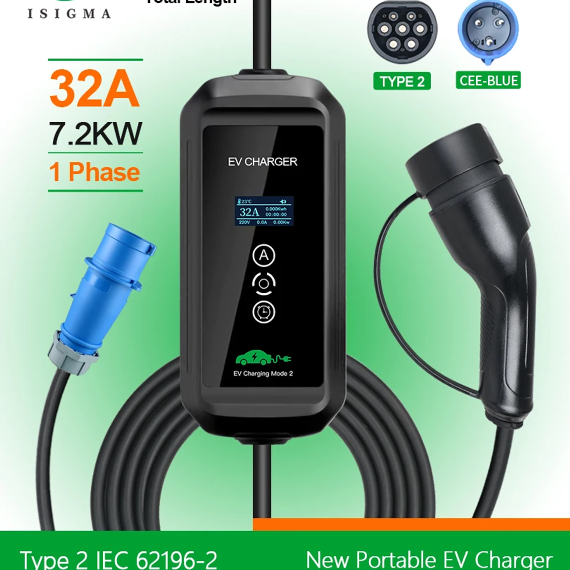 Mobile EV Charger Wallbox 32A Fast Type1 Type 2 CEE 3 Pins for Electric Car EVSE Cargador Auto Electrico 3