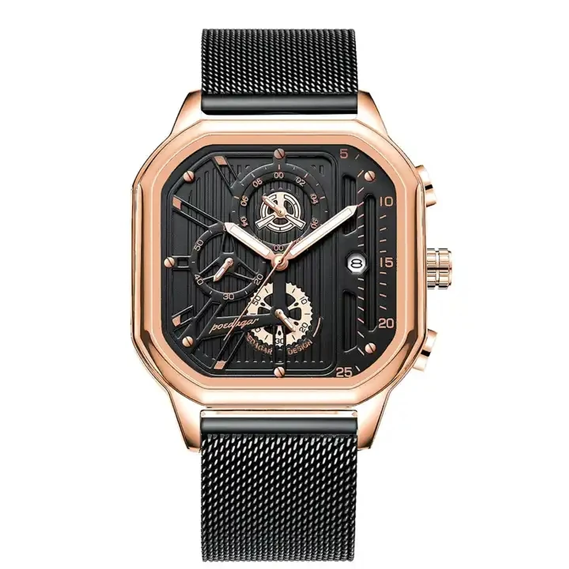 POEDAGAR Watch for Men Fashion Multifunction Chronograph Mens Quartz Watches Mesh Band Waterproof Casual Clock Sports Wristwatch 2