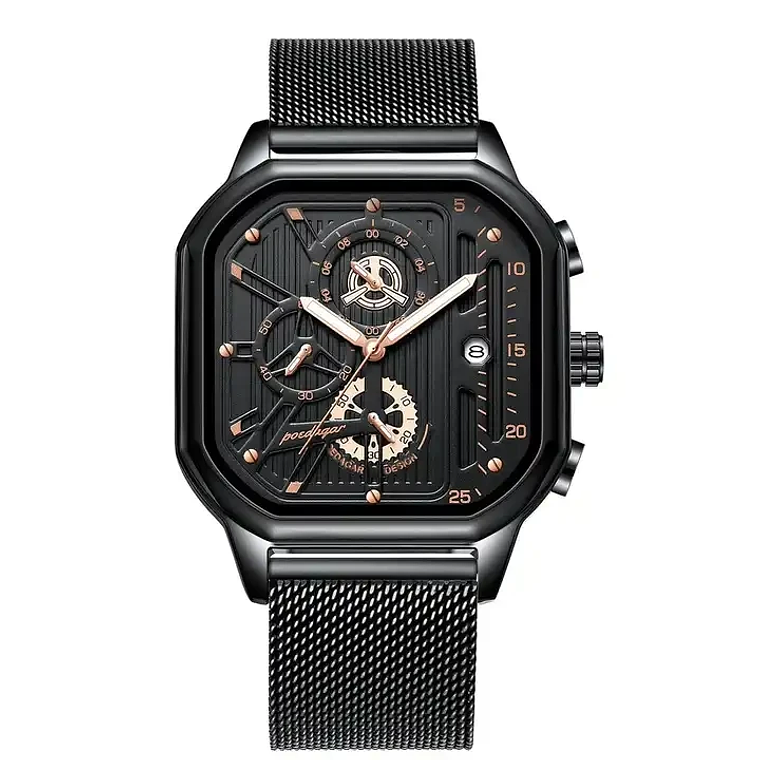 POEDAGAR Watch for Men Fashion Multifunction Chronograph Mens Quartz Watches Mesh Band Waterproof Casual Clock Sports Wristwatch 3