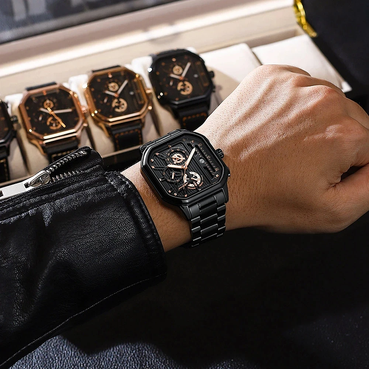 POEDAGAR Watch for Men Fashion Multifunction Chronograph Mens Quartz Watches Mesh Band Waterproof Casual Clock Sports Wristwatch 4