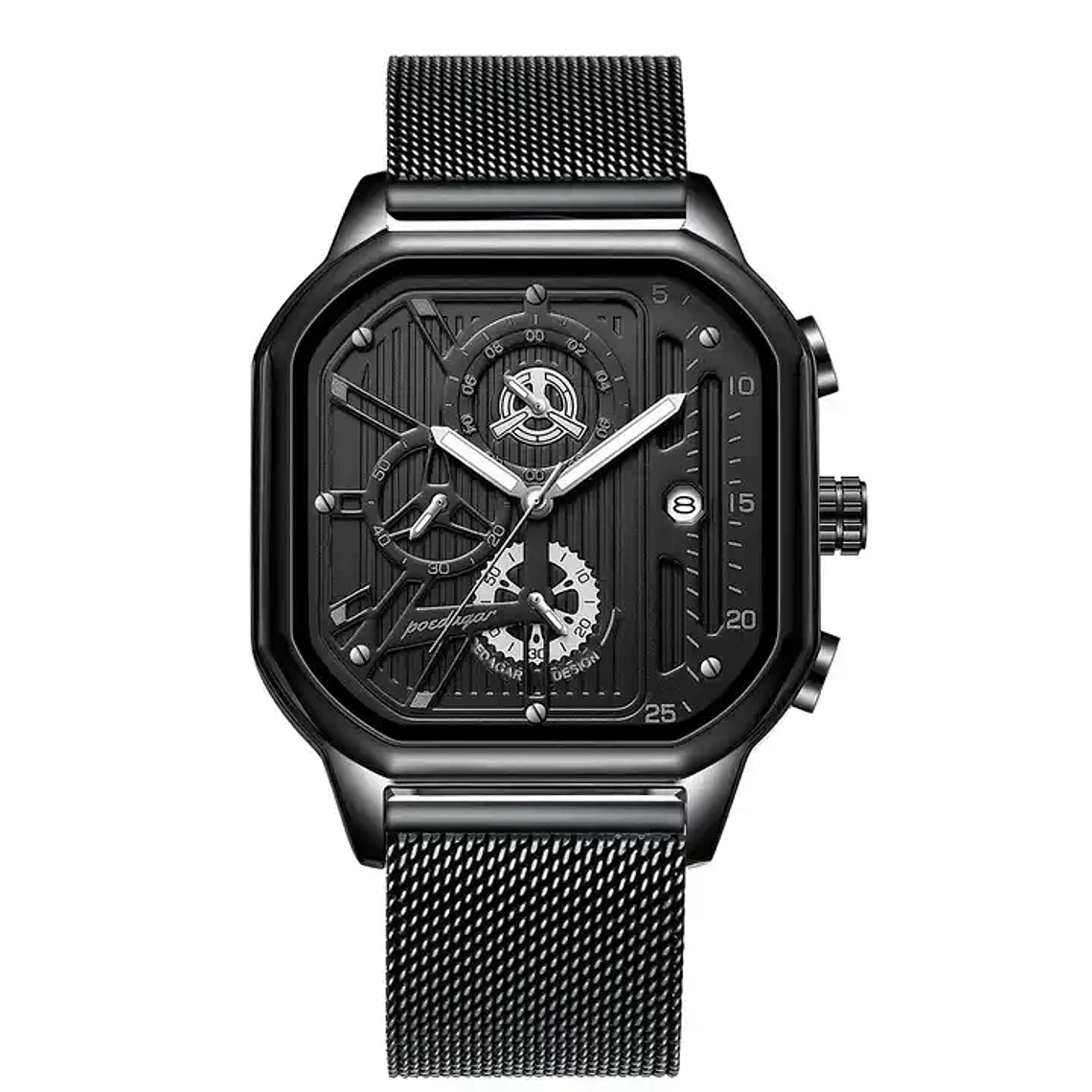 POEDAGAR Watch for Men Fashion Multifunction Chronograph Mens Quartz Watches Mesh Band Waterproof Casual Clock Sports Wristwatch 8