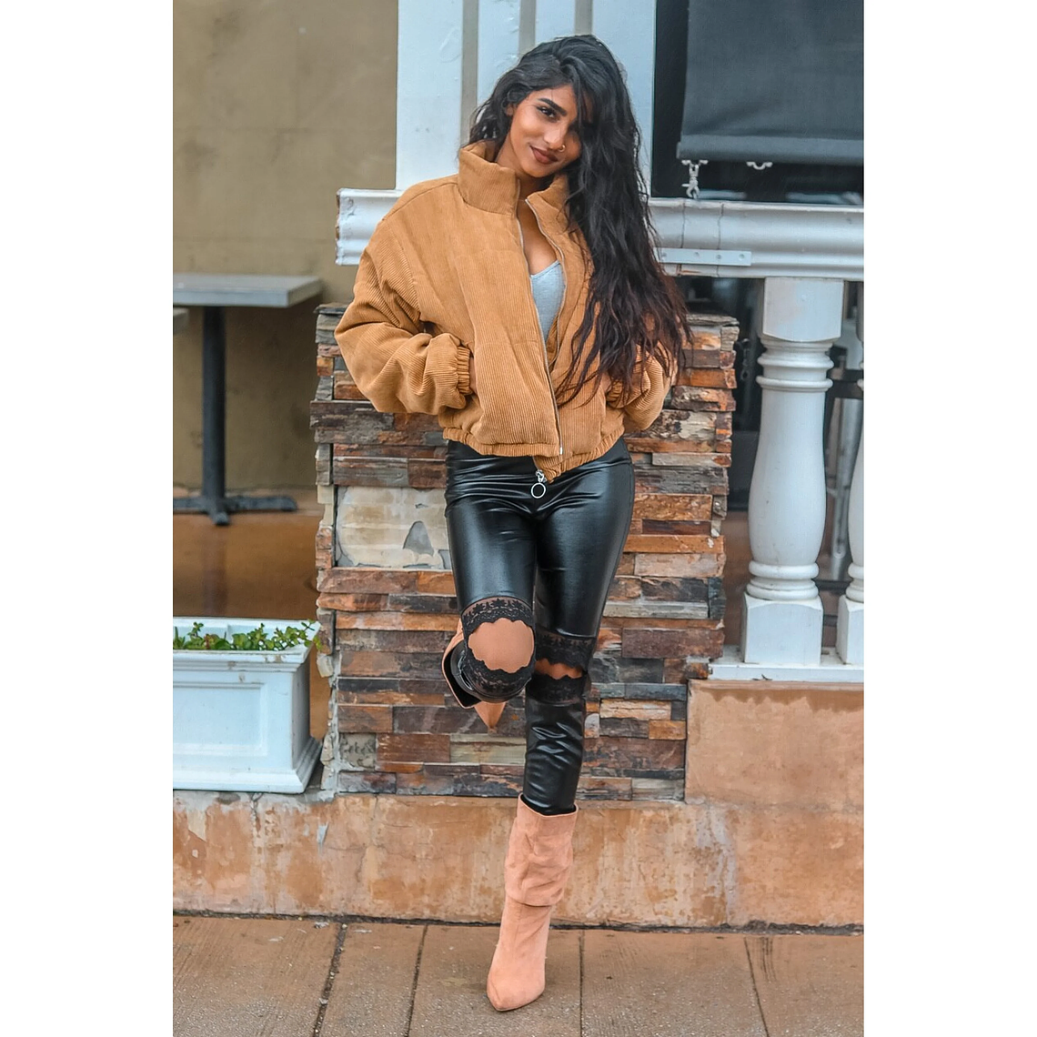 TD Ladies' Quilted Leather Corduroy Bomber Jacket Custom Logo Satin Fabric Spandex Lining Oversized Style for Spring/ Autumn 1