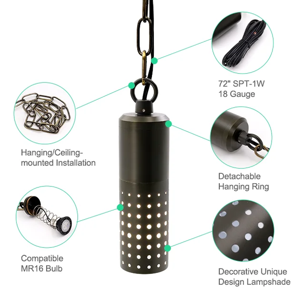 USA Warehouse LT2901P Outdoor Low Voltage Landscape Bronze Hanging Light Entrance Lighting for Garden Tree Porch Decoration 3