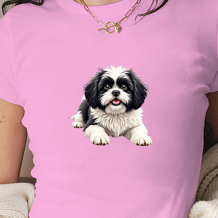 Shih Tzu dog illustration women's fashion short t-shirt 5