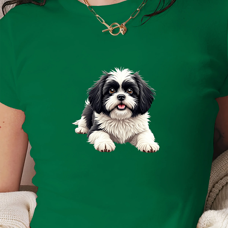 Shih Tzu dog illustration women's fashion short t-shirt 6