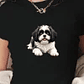 Shih Tzu dog illustration women's fashion short t-shirt - Thumbnail 1