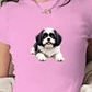 Shih Tzu dog illustration women's fashion short t-shirt - Thumbnail 2