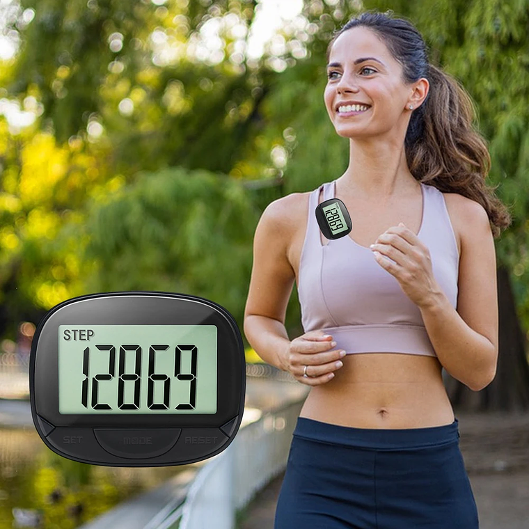 Podómetro con clip Podómetro electrónico Pantalla grande Rastreador de pasos simple Multifuncional para adultos Personas mayores Perros 3