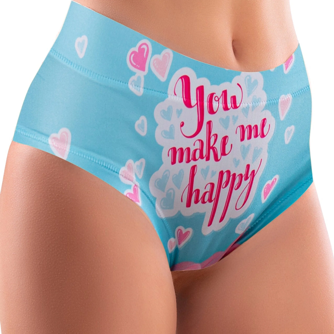 TD Women's High Waisted Brief Panty with Mememe Love Happy Print Comfortable Underwear 2