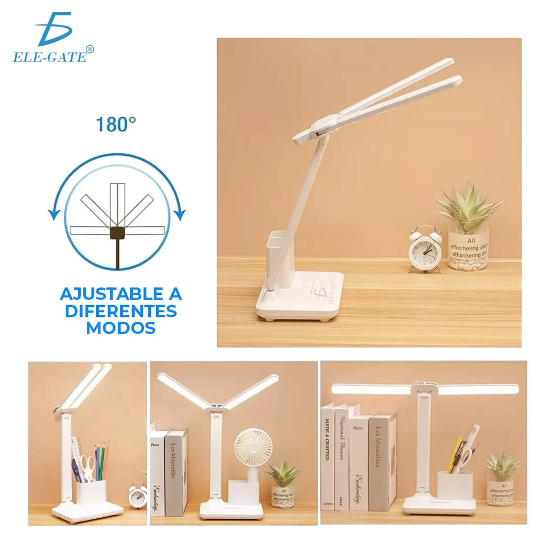 ELEGATE Dual Head ABS LED Desk Lamp with 3 Lighting Modes 6000K Daylight Ra80 85 Lm/W 5