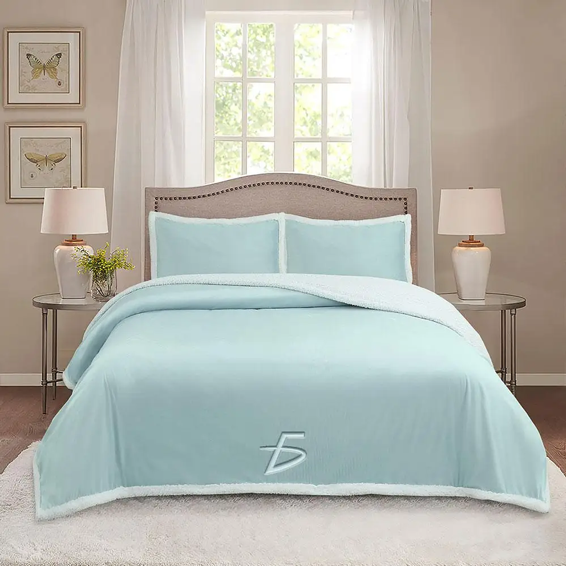 3-Piece Teddy Duvet Cover Set and Pillowcases: Comfort and Style in Your Bedroom - 260*220, Blue 1