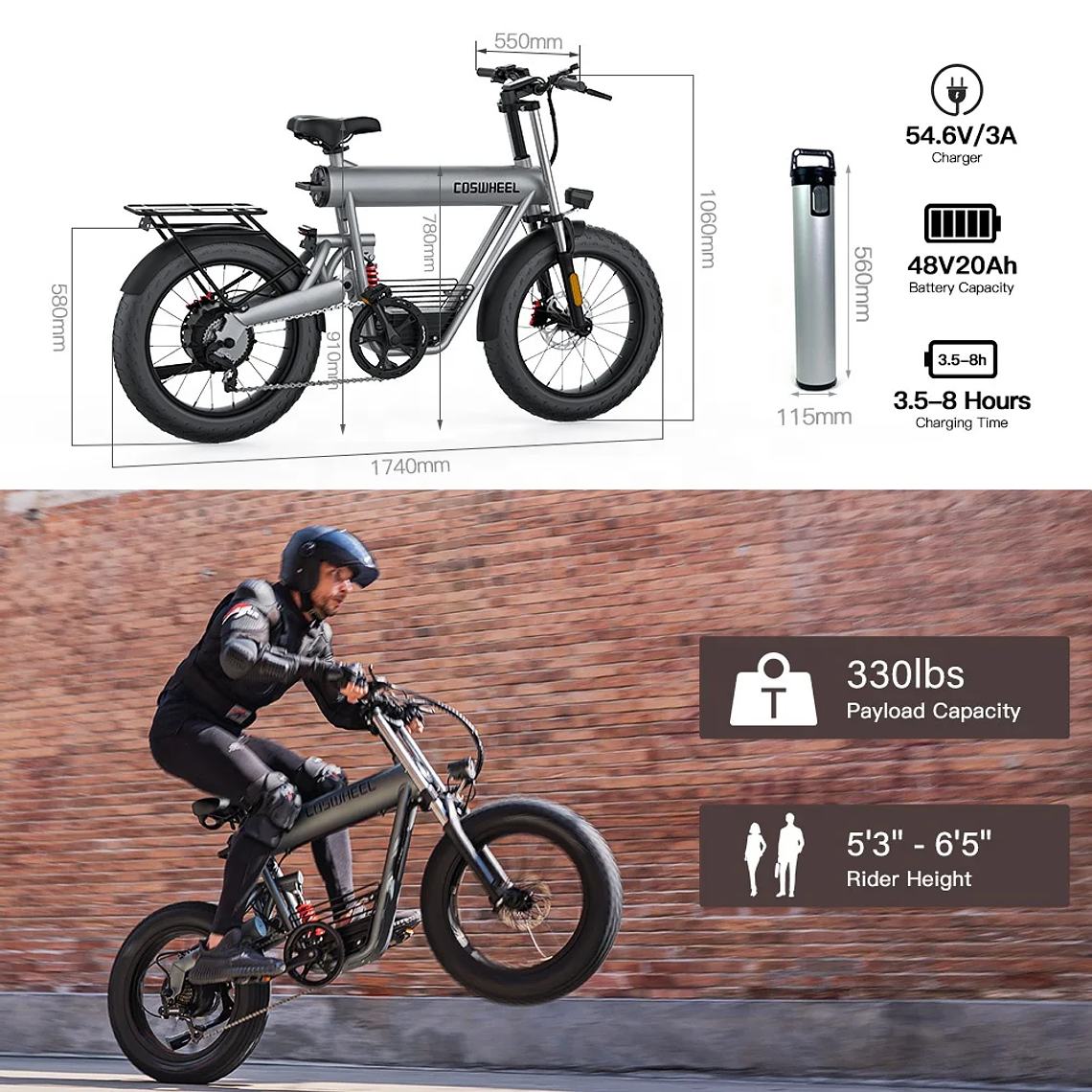 COSWHEEL T20 E Bike Electric Moped New Model E-Bike Mountain Electric Dirt Mountain City Hybrid Bike Bicycle Ebike for Adults 6