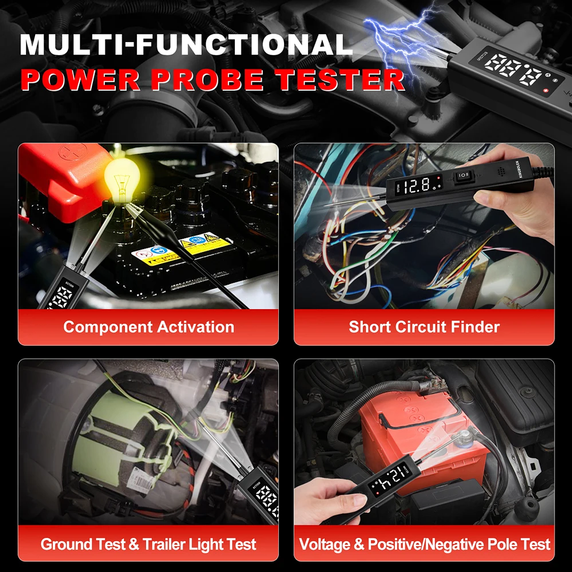 USA EU Warehouse Kingbolen ECT200 Auto Circuit Tester Upgrade Kit Power Circuit Probe Tester With 20ft Extension Cable 3