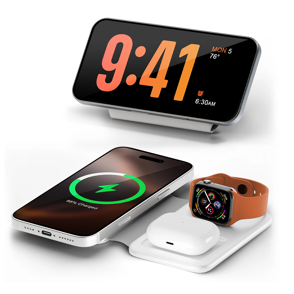 Estación de carga inalámbrica 3 en 1 plegable magnética de 15W para dispositivos Apple iPhone 16 15 14 13 12 Pro/Pro Max/Plus/Watch y Airpod 28