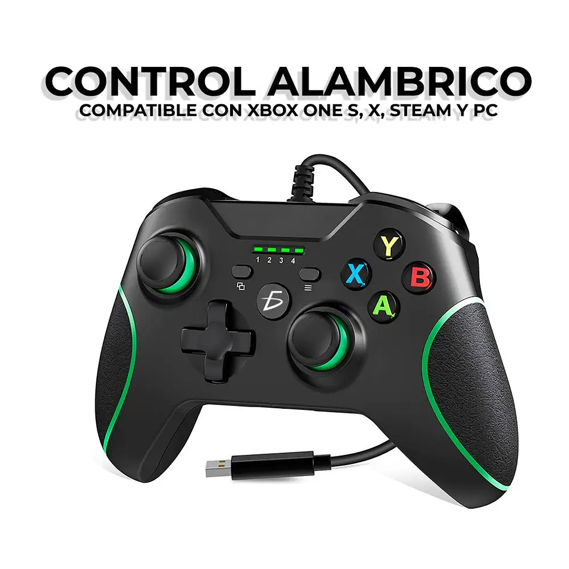 Elegate GM.15 Wired Game Controller With USB 2.0 Cable 2M For Xbox One, Black And Green Design, Plastic Material, Mexico Origin 6