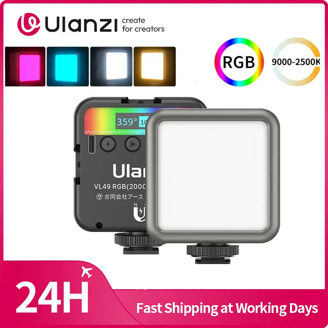 Ulanzi VL49 Mini RGB LED luz de vídeo 2700K-9000K en la cámara luz de relleno fotografía iluminación bolsillo Live Tiktok Vlog lámpara de luz 1