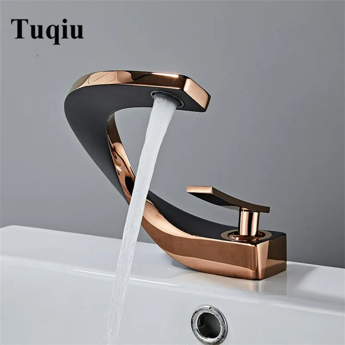 Tuqiu-grifo de latón para lavabo de baño, mezclador de agua caliente y fría, montado en cubierta, negro, oro rosa, blanco 2
