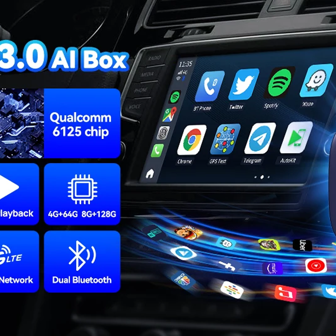 CarlinKit 5,0 inalámbrico Android Auto CarPlay AIBox adaptador inalámbrico Spotify Waze caja de navegación para coche WiFi BT conexión automática inalámbrica 10