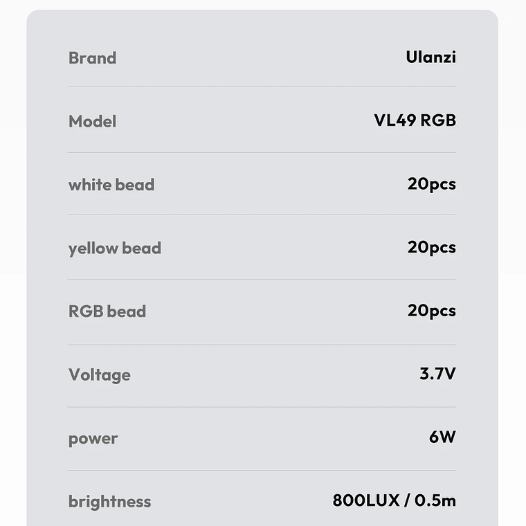 Ulanzi VL49 Mini RGB LED luz de vídeo 2700K-9000K en la cámara luz de relleno fotografía iluminación bolsillo Live Tiktok Vlog lámpara de luz 28