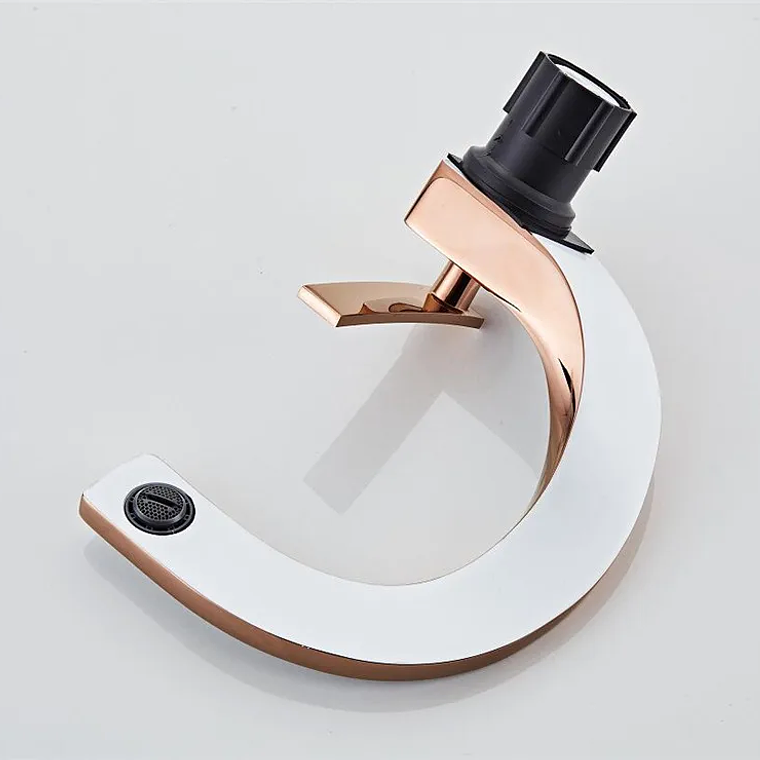 Tuqiu-grifo de latón para lavabo de baño, mezclador de agua caliente y fría, montado en cubierta, negro, oro rosa, blanco 45