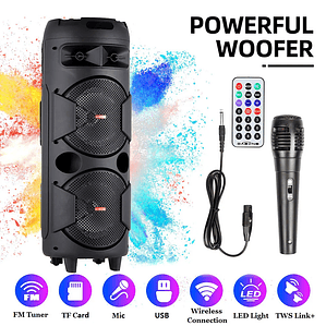 Altavoz Bluetooth portátil de 5000W, subwoofer, sistema de sonido de graves pesados, fiesta con micrófono y control remoto, luz RGB Dual de 8 