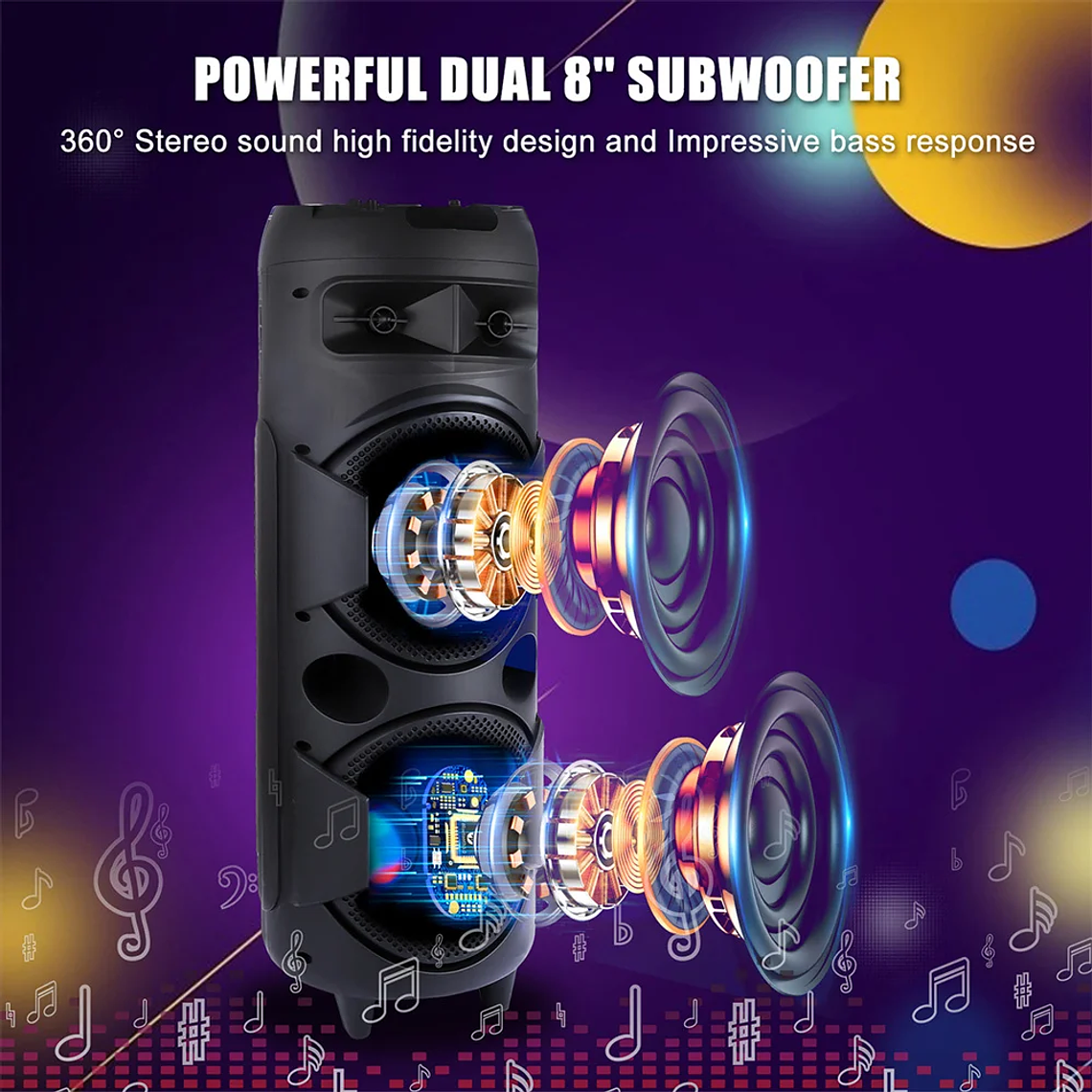 Altavoz Bluetooth portátil de 5000W, subwoofer, sistema de sonido de graves pesados, fiesta con micrófono y control remoto, luz RGB Dual de 8 