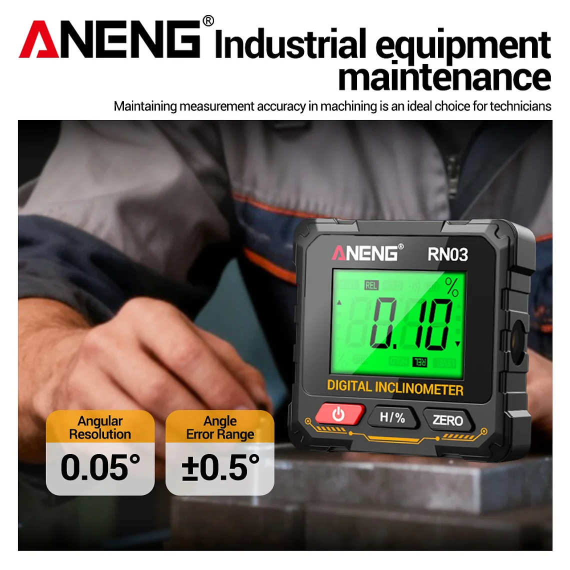 ANENG RN03 Instrumento láser de nivel de ángulo digital 360 ° Herramienta universal de inclinómetro magnético fuerte de cuatro lados con tapa automática de pantalla 2