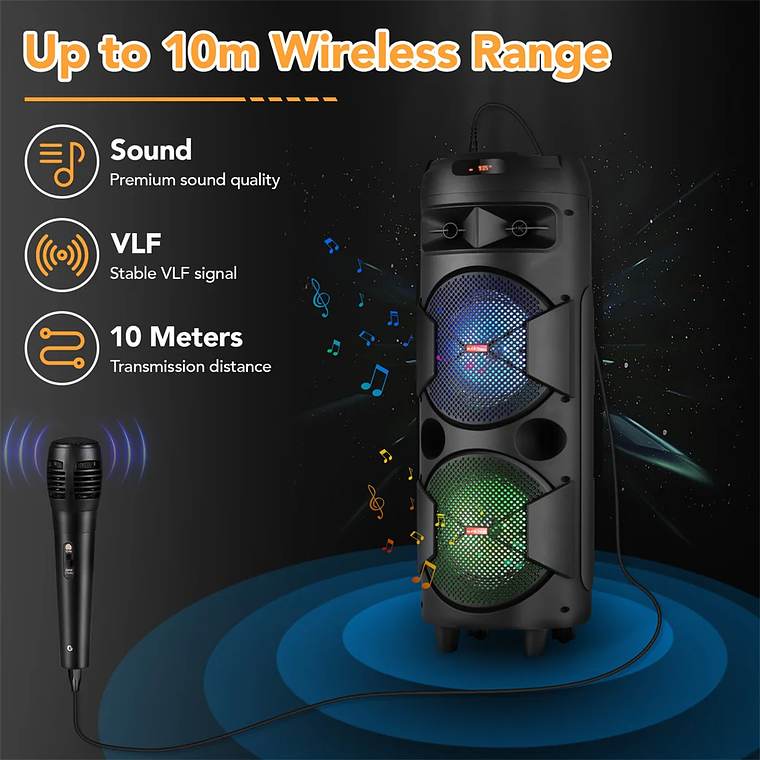 Altavoz Bluetooth portátil de 5000W, subwoofer, sistema de sonido de graves pesados, fiesta con micrófono y control remoto, luz RGB Dual de 8 