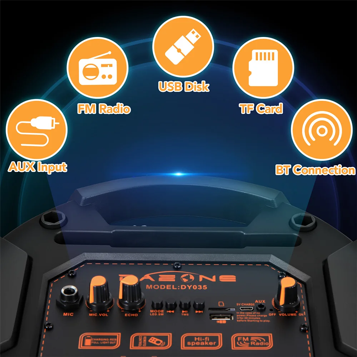 Altavoz Bluetooth portátil de 5000W, subwoofer, sistema de sonido de graves pesados, fiesta con micrófono y control remoto, luz RGB Dual de 8 