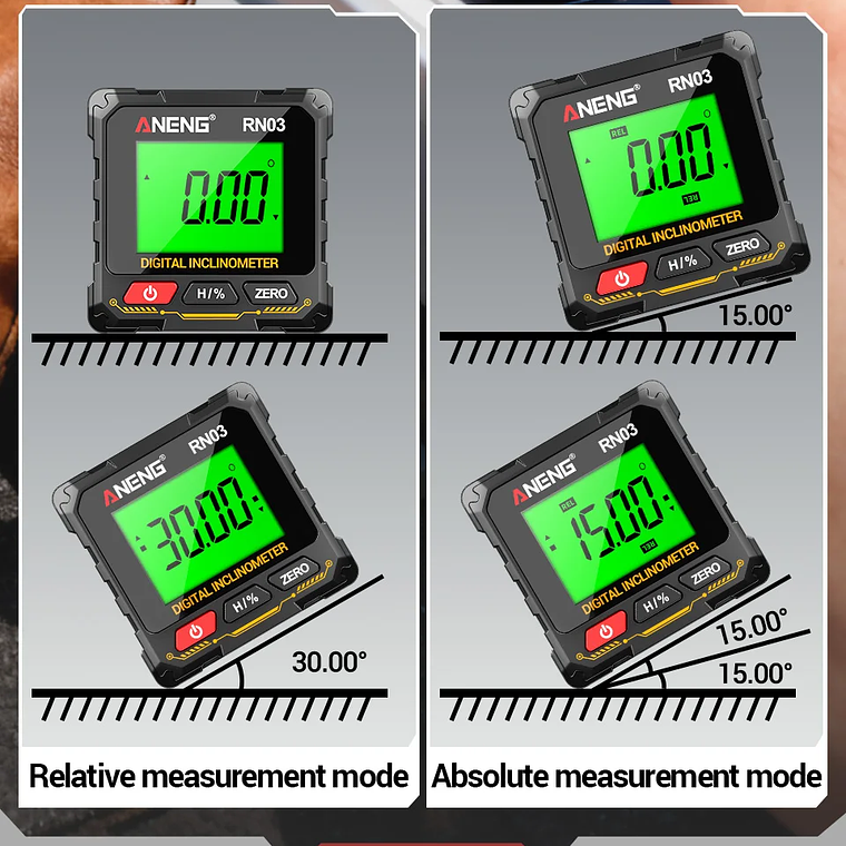 ANENG RN03 Instrumento láser de nivel de ángulo digital 360 ° Herramienta universal de inclinómetro magnético fuerte de cuatro lados con tapa automática de pantalla 16
