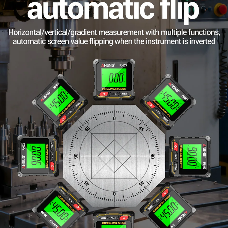 ANENG RN03 Instrumento láser de nivel de ángulo digital 360 ° Herramienta universal de inclinómetro magnético fuerte de cuatro lados con tapa automática de pantalla 19