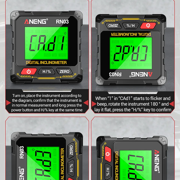 ANENG RN03 Instrumento láser de nivel de ángulo digital 360 ° Herramienta universal de inclinómetro magnético fuerte de cuatro lados con tapa automática de pantalla 20