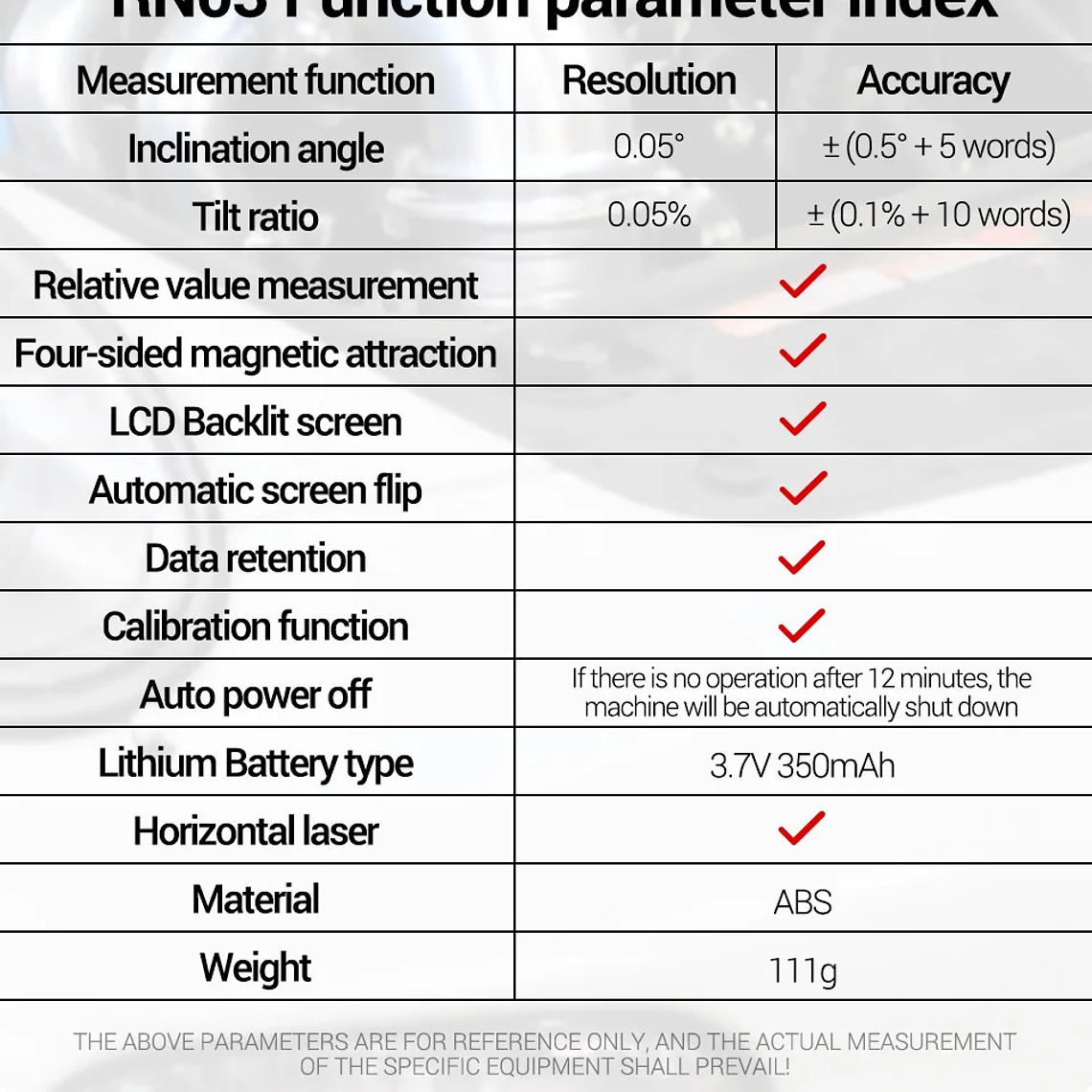 ANENG RN03 Instrumento láser de nivel de ángulo digital 360 ° Herramienta universal de inclinómetro magnético fuerte de cuatro lados con tapa automática de pantalla 23