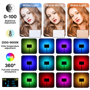Ulanzi LT003 Luz de vídeo LED Panel de luz RGB 2500-9000K CRI 95+ 8000mAh Luz de relleno para transmisión de vídeo en vivo Tiktok Youtube